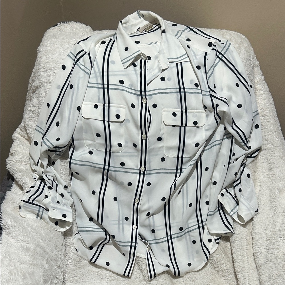 LOFT White and Black Polka Dot Shirt